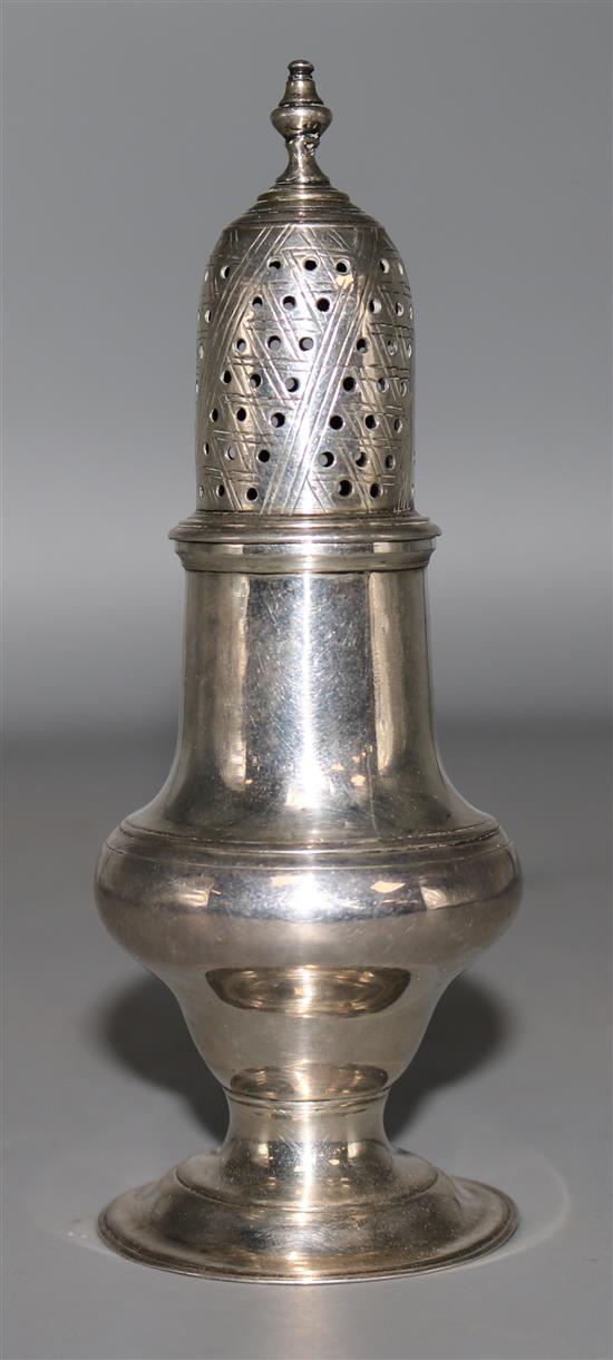 A George III silver baluster caster or pepperette by Thomas Shepherd, 2.5 oz.